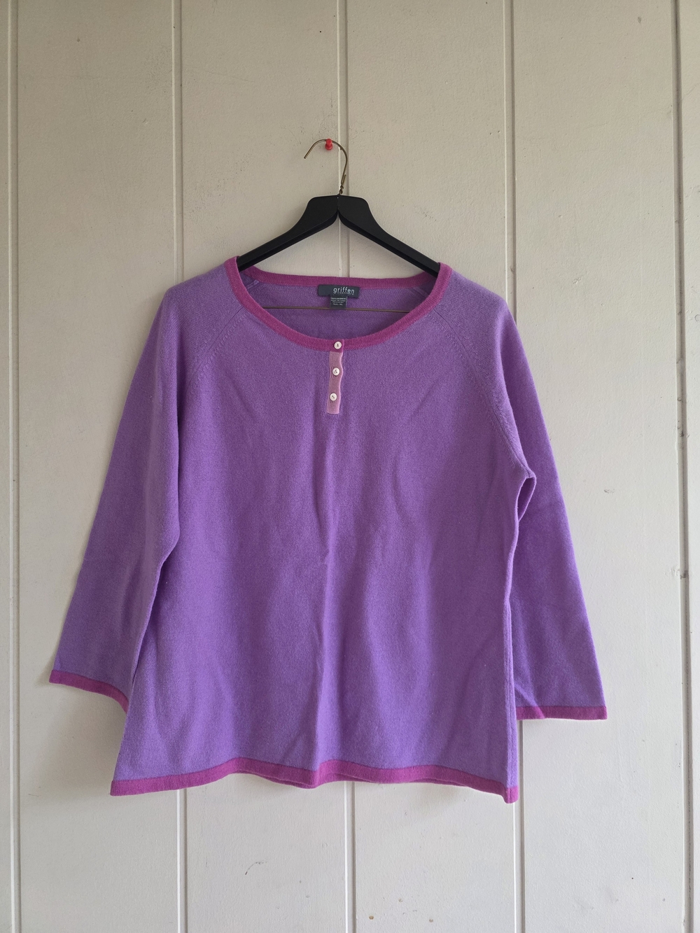 Griffin Cashmere pullover Sweater Purple XL Cozy Henley Blouse